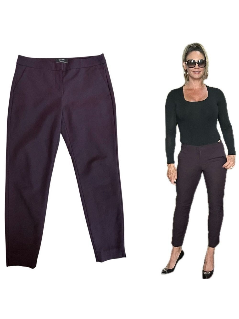 RW&CO dark plum purple ankle slim pants Sz 4 mid rise
